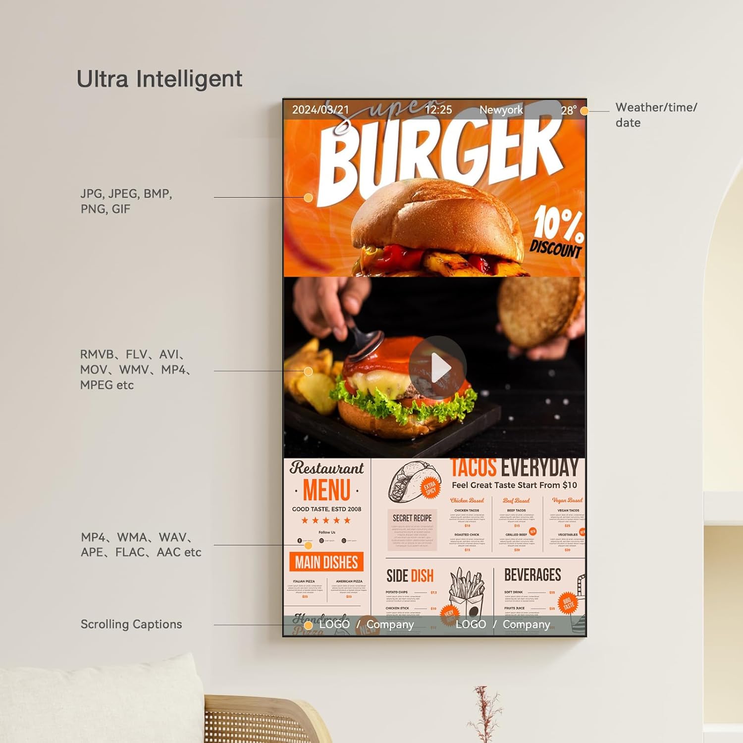 Restaurant owner updating digital menu board remotely