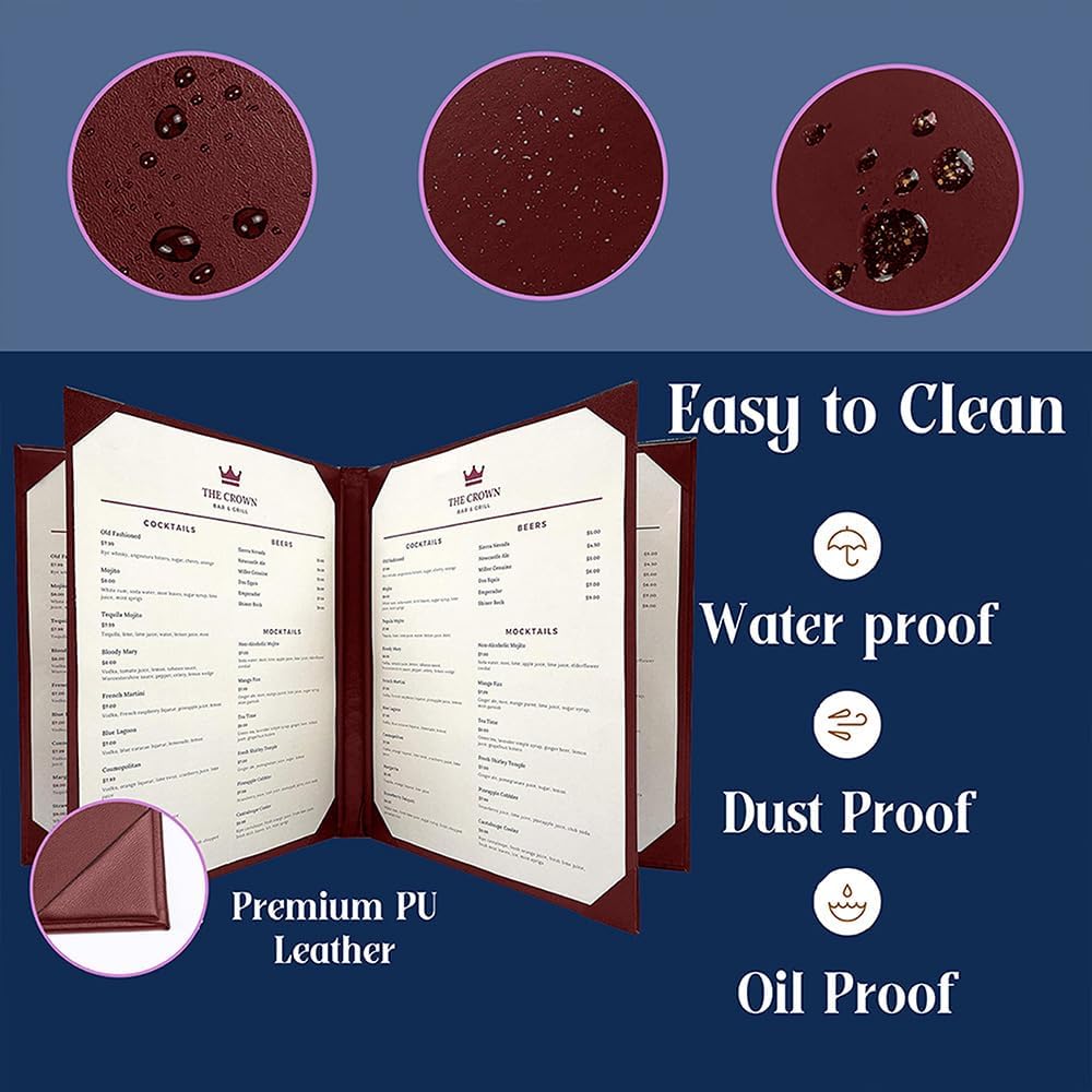 Easy to clean Restaurant menu covers with damp cloth