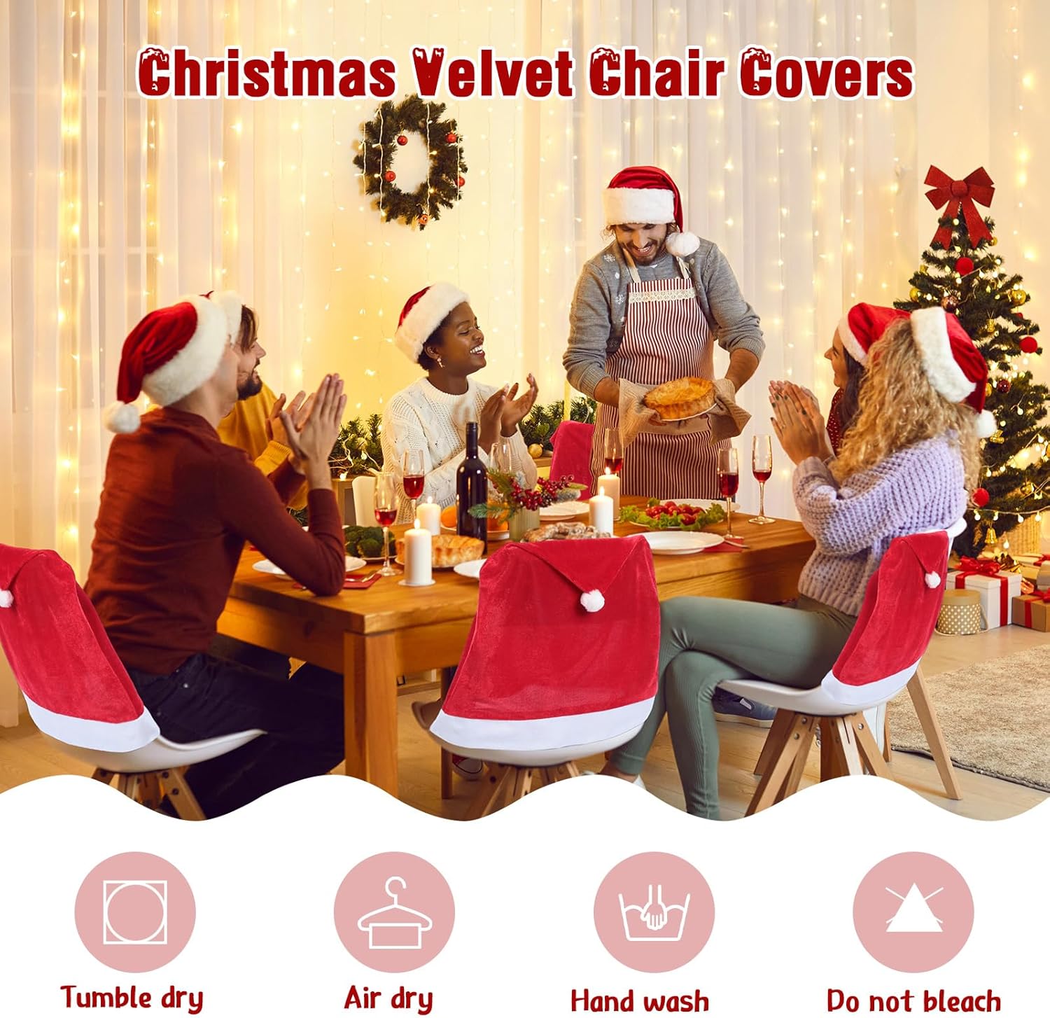 Red velvet Santa hat chair covers for holidays